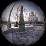 Памятник Александру II в сквере у ХХС зимой.